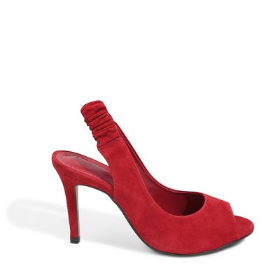 Peep Toe Slingaback Camurça Vermelho