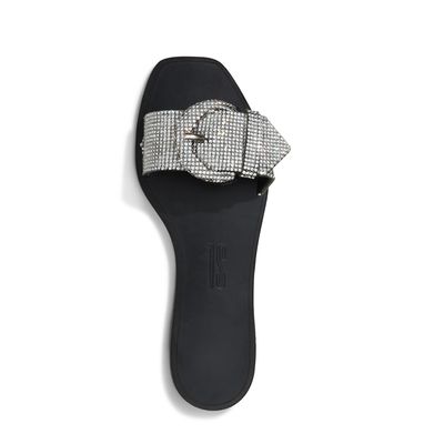 Rasteira Preta com Strass e Fivela