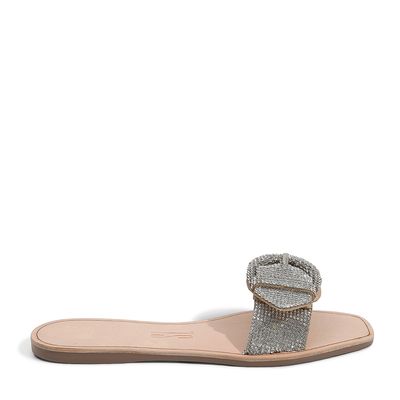 Rasteira Nude Rosado com Strass e Fivela
