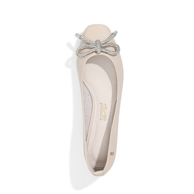 Sapatilha Couro Laço Strass Off White