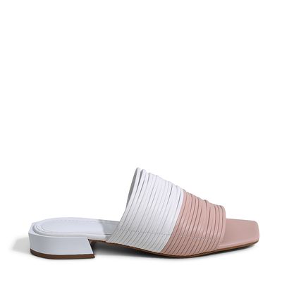 Mule Tiras Múltiplas Branco e Rosa