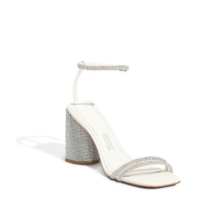 Sandália Off White Strass Salto Alto
