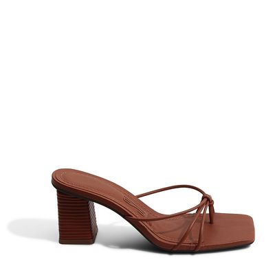 Mule Couro Tiras Marrom