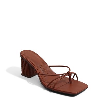 Mule Couro Tiras Marrom