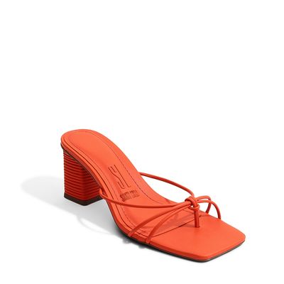 Mule Couro Tiras Laranja