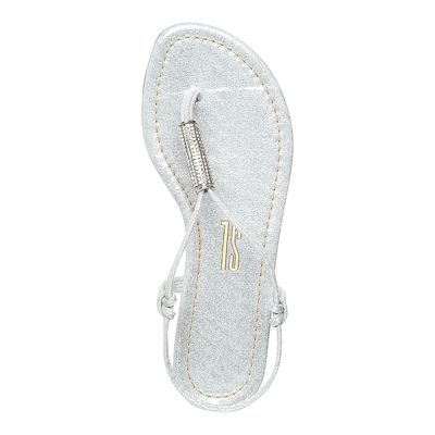 Rasteira Tecido Shine Strass Prata