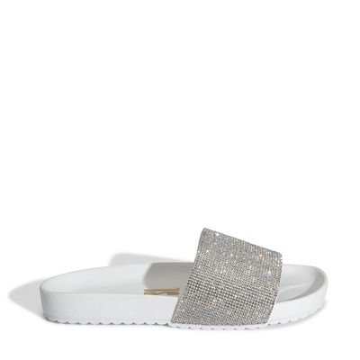 Chinelo Slide Strass Borracha Branca