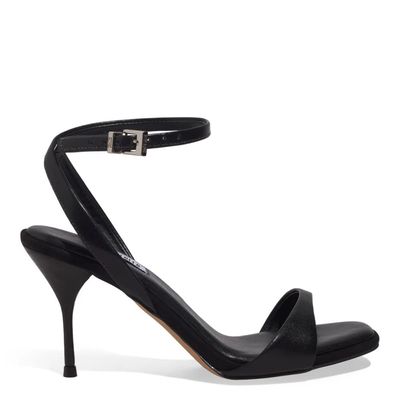 Sandália Couro Acolchoada Salto Fino Preto