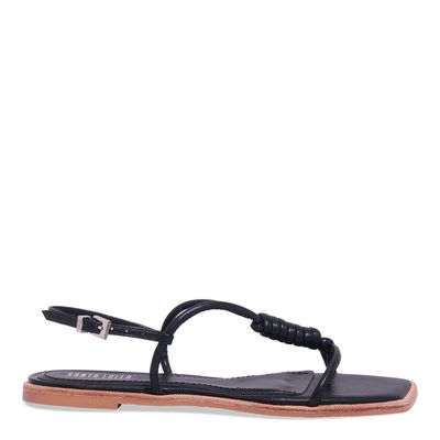 Rasteira Napa Preto Bico Quadrado Tira Nó