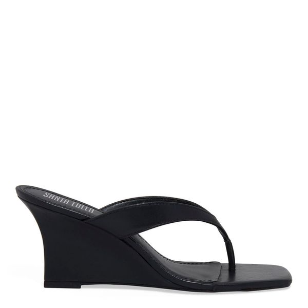 Mule Thong Couro Pelica Anabela Preto