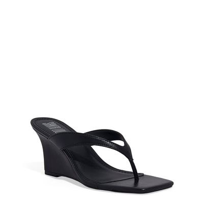 Mule Thong Couro Pelica Anabela Preto