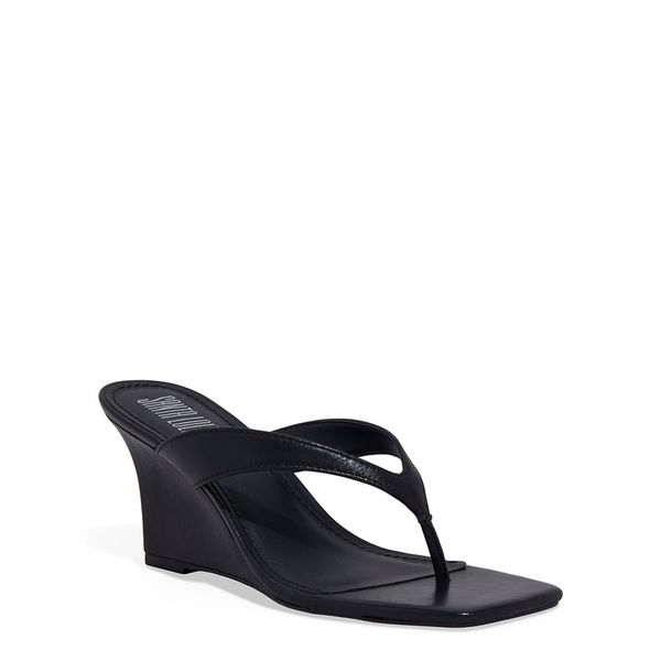Mule Thong Couro Pelica Anabela Preto