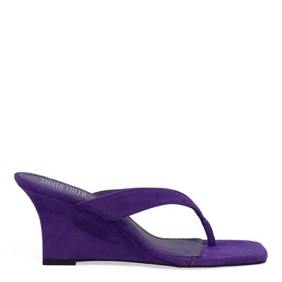 Mule Thong Couro Camurça Anabela Roxo