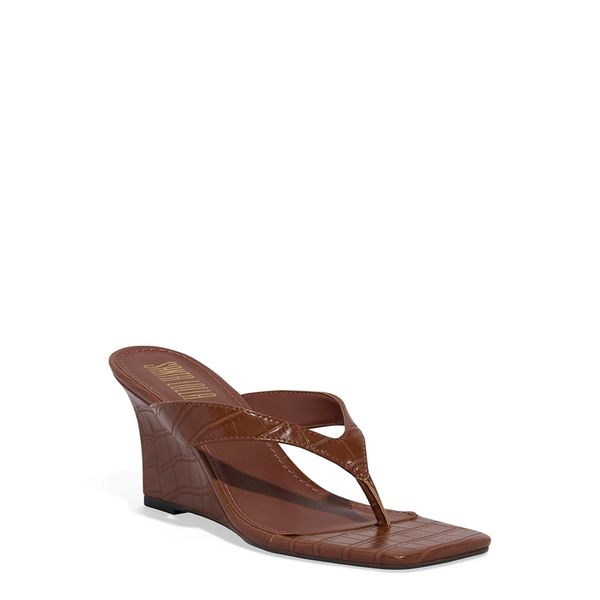 Mule Thong Croco Anabela Marrom