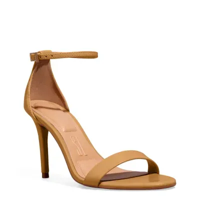 Sandália Verniz Glossy Bege Salto Alto Fino
