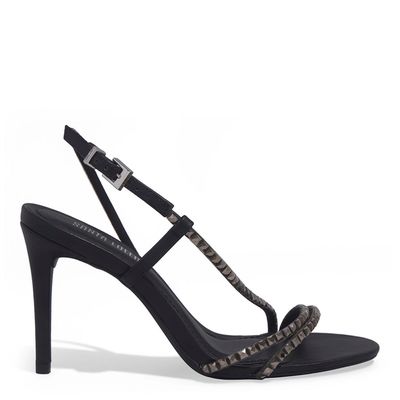 Sandália Napa Soft Preto Strass Salto Alto Fino