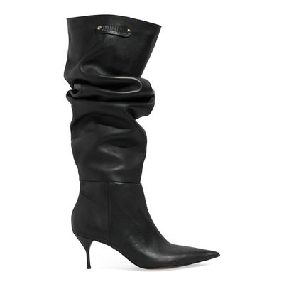 Bota Couro Confort Cano Alto Slouch Preto