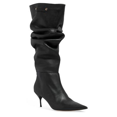 Bota Couro Confort Cano Alto Slouch Preto