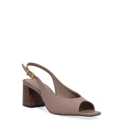 Sandália Peep Toe Couro Nobre Cinza Fog Salto Grosso