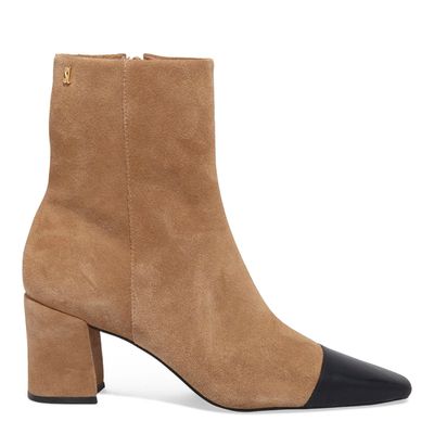 Bota Couro Camurça Cano Médio Marrom E Preto