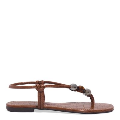 Rasteira Croco Miçangas Bico Quadrado Marrom