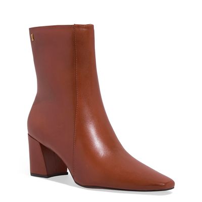 Bota Couro Cano Médio Terracota Salto Bloco