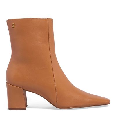 Bota Couro Cano Médio Caramelo Salto Bloco