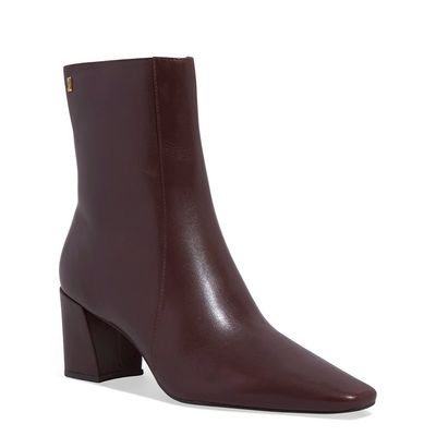 Bota Couro Cano Médio Marrom Salto Bloco