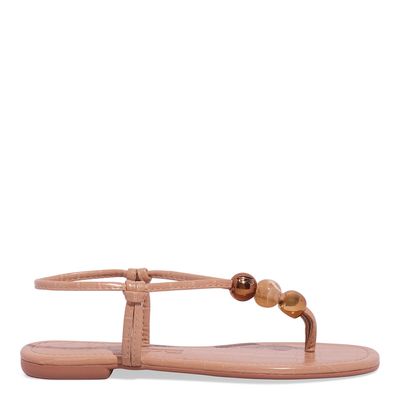 Rasteira Croco Miçangas Bico Quadrado Bege