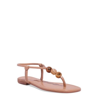 Rasteira Croco Miçangas Bico Quadrado Bege