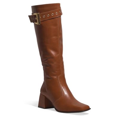 Bota Montaria Couro Cano Alto Marrom Terra Fivela