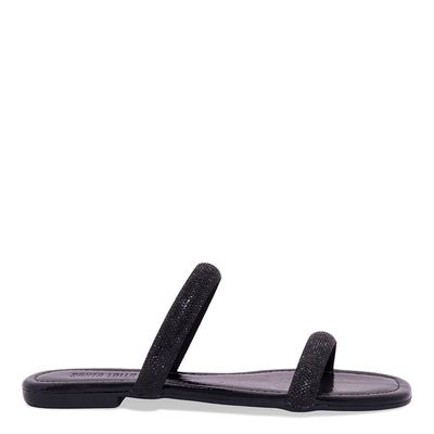 Rasteira Verniz Preto Tiras Strass Brilho