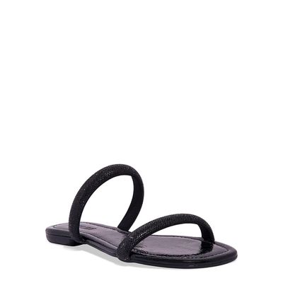 Rasteira Verniz Preto Tiras Strass Brilho