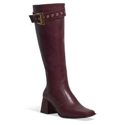 Bota Montaria Couro Cano Alto Roxo Fivela