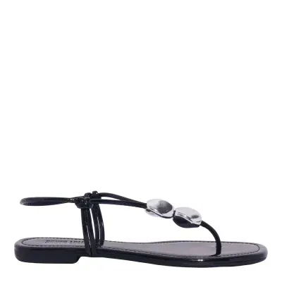 Rasteira Verniz Preto Bico Quadrado