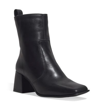 Bota Couro Cano Médio Preta Salto Grosso