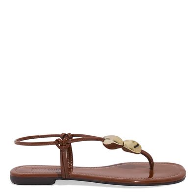 Rasteira Verniz Marrom Bico Quadrado