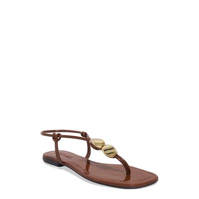 Rasteira Verniz Marrom Bico Quadrado