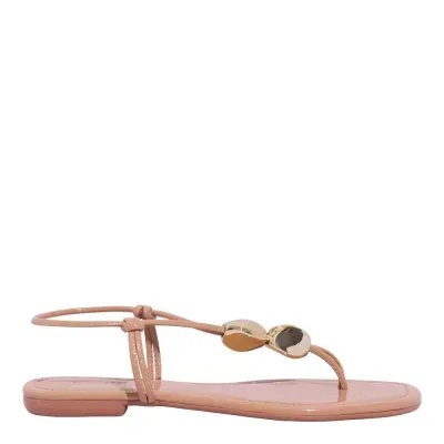 Rasteira Verniz Bege Bico Quadrado