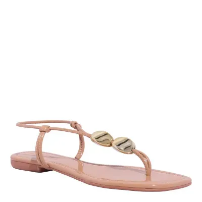 Rasteira Verniz Bege Bico Quadrado