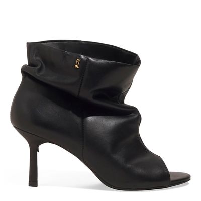 Bota Open Boot Slouch Couro Preto Salto Médio