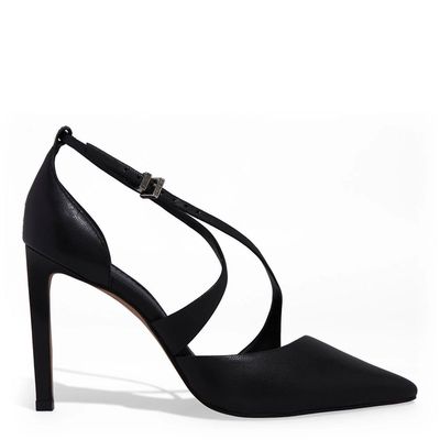 Scarpin Couro Pelica Soft Preto Bico Fino Salto Alto