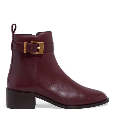 Bota Couro Roxo Berry Cano Médio Fivela