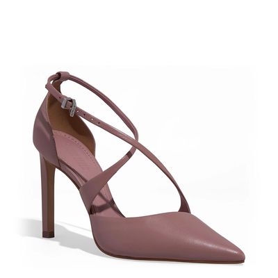 Scarpin Couro Pelica Soft Rose Bico Fino Salto Alto