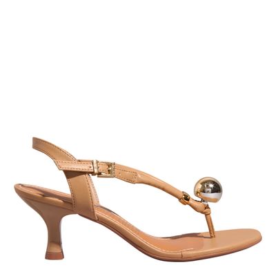 Sandália Thong Napa Soft Bege Salto Baixo Fino