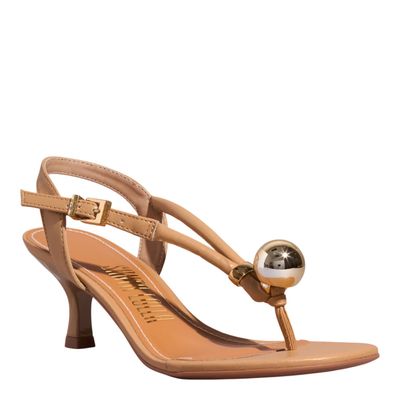 Sandália Thong Napa Soft Bege Salto Baixo Fino