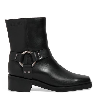 Bota Couro Preta Cano Médio Metal