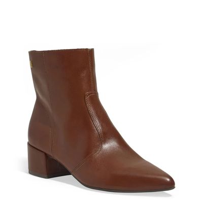 Bota Cano Médio Couro Salto Baixo Marrom
