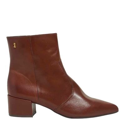 Bota Cano Médio Couro Salto Baixo Marrom Cocoa