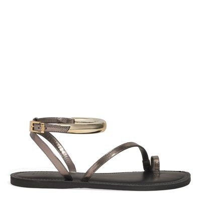 Rasteira Thong Metalizado Reflexo Cinza Pewter